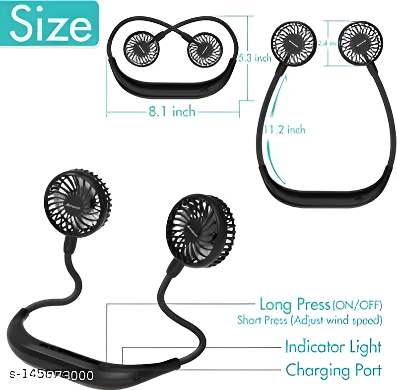 Snap Shop Portable Bladeless Neck Fan – 360° Cooling, Hands-Free, USB Rechargeable Personal Fan for Travel, Sports, Office, Outdoor Use – Quiet Dual Airflow Summer Fan