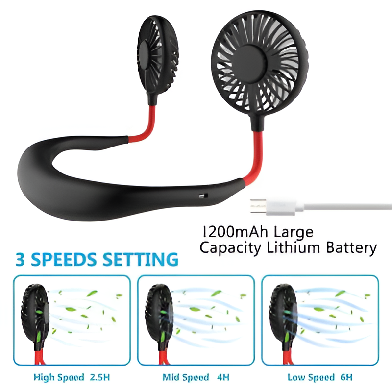 Snap Shop Portable Bladeless Neck Fan – 360° Cooling, Hands-Free, USB Rechargeable Personal Fan for Travel, Sports, Office, Outdoor Use – Quiet Dual Airflow Summer Fan